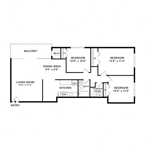 Grandview 3 BR floor plan at GrandView Apartments, Falls Church, 22041